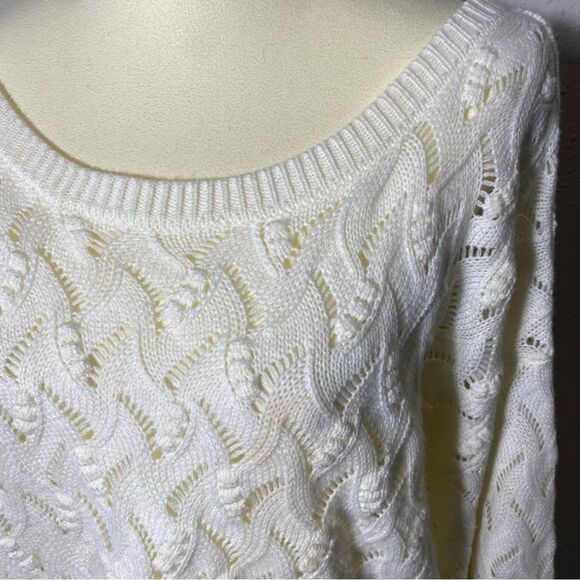 Andree by Unit White Knit Crochet Wide Scoop Neck Sweater Women's Size Large - Picture 14 of 16